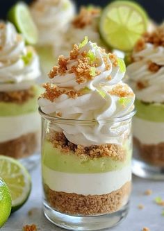 small desserts with lime slices and whipped cream