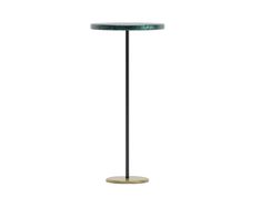 a black and gold floor lamp with a marble top on a metal base, against a white background