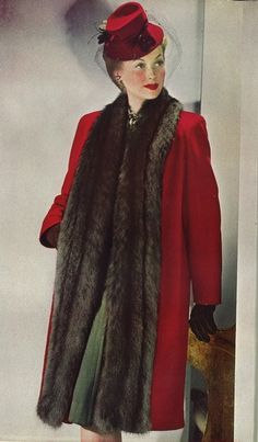 Glamorous 1940’s Fashion. <3 1940s Winter Fashion, Vintage Winter Fashion, Fashion 60s, Fashion 50s, Glamour Vintage, Vintage Ideas, Vintage Wardrobe