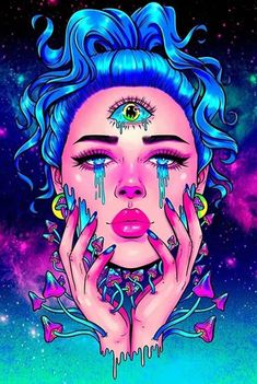 Trippy Drawings, Psychadelic Art, Arte Alien, Psy Art, Girly Drawings, Girl Posters, Neon Art, Trippy Art, Hippie Art