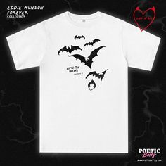 Available in Black or White. For sizing, please refer to the Unisex size guides pictured. UK - Size guide. XS - 3XL (100% organic cotton tee) USA - Size Guide. XS - 3XL (100% soft ringspun cotton tee) Halloween White Graphic T-shirt, White Halloween T-shirt With Graphic Design, White Graphic T-shirt For Halloween, White Halloween Graphic Design T-shirt, White Halloween T-shirt With Front Print, Halloween White T-shirt With Front Print, Tattoos Spooky, Bat Tattoos, Bat Shirt