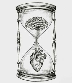 a drawing of a heart in a hourglass