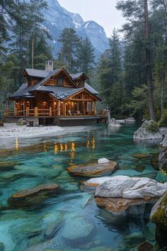 Secluded Getaway Modern Houses, Amazing Pictures, Cozy Cabin, Magical Places, Lake House, Christmas Lights, Beach House, Beautiful Homes, Cool Pictures