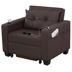 a brown chair with an electronic device hooked up to it