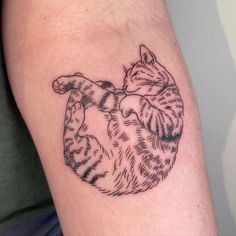 a black and white cat tattoo on the arm