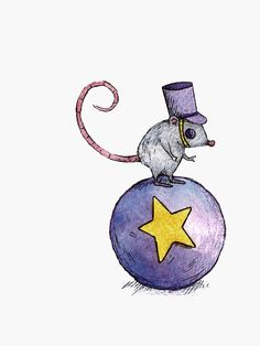 a drawing of a mouse sitting on top of a ball with a star in it