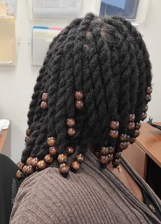 Starter Locs On Permed Hair, Big Twists Natural Hair, Natural Hair Twists With Beads, 4c Hair Twists, Beaded Locs, Twists With Beads, Hair Twists, Big Box Braids Hairstyles, Beautiful Black Hair