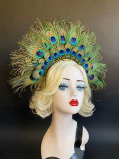 Peacock Costume Women's, Peacock Headdress, Pride Costume, Elegant Carnival Headpieces With Feathers, Fantasy Headpieces, Peacock Costume Diy, Peacock Headpiece, Peacock Feather Headband, Luxury Feathered Costume Headpieces