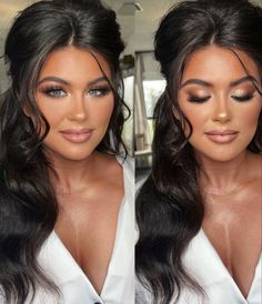 Wedding Hair With Veil Brunette, Bride Makeup Full Glam, Glam Bridal Makeup Brunette, Bridal Makeup Black Hair, Wedding Makeup For Blue Eyes Brown Hair, Hollywood Glam Bridal Makeup, Wedding Makeup For Brown Hair, Full Glam Wedding Makeup Green Eyes