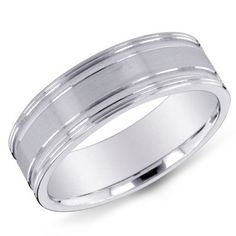 men's wedding band in white gold with satin finish and beveled edges