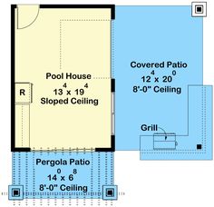 the floor plan for a pool house