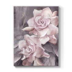 a painting of pink roses on a black and white background