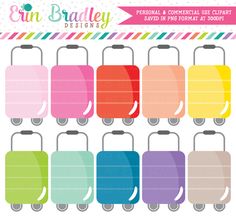 colorful luggage cliparts for personal and commercial use