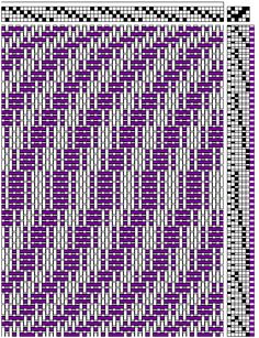 a cross stitch pattern with squares in purple and black on the bottom, as well as an