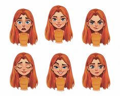 Cartoon Redhead, Expressions Sheet, Redhead Oc, Expressions Illustration, Disney Expressions, Cartoon Faces Expressions, Cartoon Expression