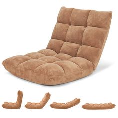 an image of a chair that is made out of suede material and has three footrests