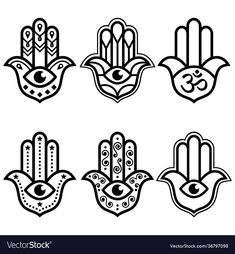 four different hand symbols in black and white