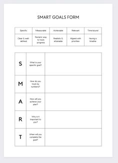 the smart goal form is shown in this printable worksheet for students to use