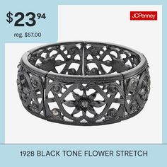 Bead Type: CrystalCircumference: 7 InchShape: FlowerMetal Color: BlackCare: Wipe CleanBracelet Type: Stretch BraceletsMetal: AlloyCountry of Origin: Imported 1928 Jewelry, Bracelet Black, Jewelry Bracelet, Floral Designs, Stretch Bracelet, Stretch Bracelets, Cuff Bracelet, Jewelry Bracelets, Floral Design