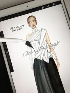 a drawing of a woman's dress on an ipad