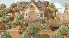 an apple farm scene with apples in the trees