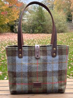 Hunting Macleod Tartan Harris Tweed® with Dark Brown Leather Main Street Harris® Tweed Shoulder Bag squirescanvascreations.com Rectangular Tweed Shoulder Bag For Fall, Rectangular Tweed Bags For Fall, Fall Rectangular Tweed Shoulder Bag, Classic Tweed Rectangular Bag, Harris Tweed Bag, Tweed Purse, Macleod Tartan, Tweed Bag, Barrel Bag