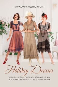 The holidays have always been about getting dolled up for parties, soirees, and other social events. If you have a festive holiday gathering on the horizon, add a little glamour by wearing one of these lovely Holiday Dresses. From luxurious Edwardian gowns to fun flapper dresses, this collection is filled with designs that will add sparkle and cheer to the holiday season. Formal Holiday Party Outfit, Classy Cocktail Dresses, Party Outfit Classy, Dresses For Wedding Party, Edwardian Gowns, Cocktail Dress Classy, Flapper Style Dresses, Flapper Dresses, Intimate Backyard Wedding