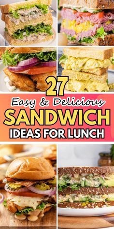 many different sandwiches are shown with the words 21 easy and delicious sandwich ideas for lunch