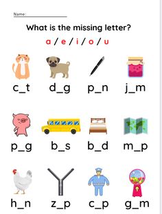 the missing letter worksheet is shown with pictures and words to help students learn how to