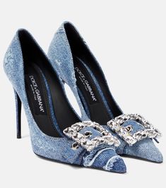 Find DOLCE & GABBANA Embellished Denim Pumps on Editorialist. Upper: fabric. Lining: leather. Sole: leather insole and sole. Toe shape: pointed toe. Made in Italy. Includes: dust bag, shoe box. Designer color name: Cobalto Scuro. Denim Pumps, Bags Business, Evening Heels, Shoe Boxes, Dolce Gabbana Shoes, Designer Pumps, Crystal Shoes, High Heels Shoes, Blue Pumps