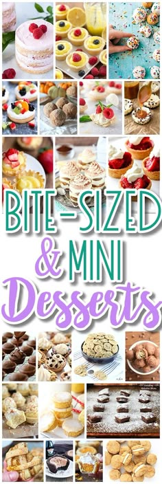 the cover of bite - sized and mini desserts