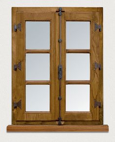 an open wooden window with glass panes