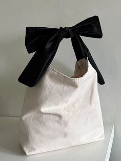 Bowknot Split-Joint Bags Bags Accessories Shoulder Bags WHITE-One_size Shoulder Bag For School, Bow Purse, Bow Bag, Tie Design, Trendy Chic, Canvas Handbags, Bow Design, 가을 패션, Canvas Shoulder Bag