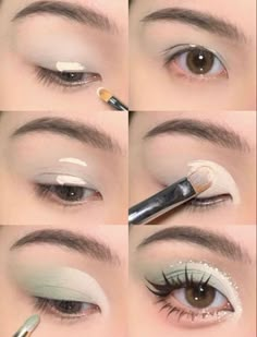 Sage Green And Pink Makeup, Glitter Gel Eye Makeup, Lower Eyelid Makeup, Kpop Makeup Looks, Eyeshadow Creative, Douyin Eye Makeup, Creative Eyeliner, Siren Eyes, Eyeshadow Blue