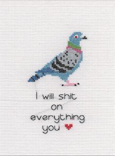 Pigeon Cross Stitch, Pigeon Embroidery, Bird Cross Stitch, Subversive Cross Stitch, Cross Stitch Bird, Cute Cross Stitch, Pixel Pattern, Embroidery Craft, Perler Patterns