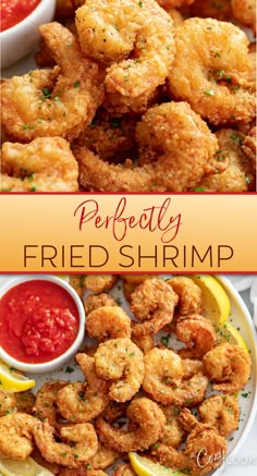 fried shrimp with lemon and cocktail sauce Fried Shrimp Batter, Fried Shrimp Recipes Easy, Fried Shrimp Recipe, Chicken Appetizer Recipes, The Cozy Cook, Fried Shrimp Recipes, Cozy Cook, Cooked Shrimp, Breaded Shrimp