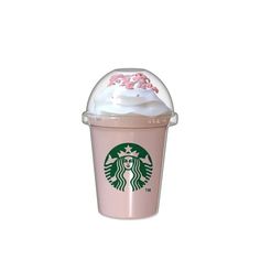 a pink starbucks cup with whipped cream and sprinkles on it's top