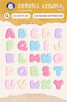 the letters are made up of pastel colors and have been placed on top of each other