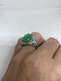 Vintage Lucky Green Nephrite Jade ring Large green nephrite jade Ornate German Silver Vintage ring, does not tarnish, NOT sterling Sizes 7 My jeweler can custom re size for a $10-$20 fee All rings are shipped free in the US in a nice gift box. Check out our over a THOUSAND great reviews Engraving is $4 per letter and is not always perfect depending on the piece. It can take a few days if the jeweler is busy. This is payable to Paypal Judithsltd@gmail.com Green Oval Cabochon Dome Ring, Green Dome Ring With Polished Finish For Anniversary, Green Signet Ring With Oval Cabochon Gemstone, Green Oval Cabochon Gemstone Signet Ring, Green Oval Cabochon Signet Ring, Collectible Round Emerald Ring, Green Oval Gemstone Dome Ring, Green Signet Ring With Polished Finish For May Birthstone, Green Polished Turquoise Ring