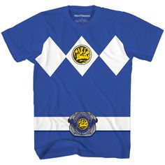 a blue and white shirt with the logo of a police officer on it's chest