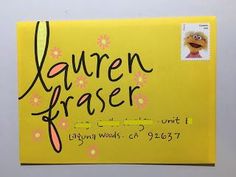 a yellow envelope with the words lauren eraser on it and an image of sesame