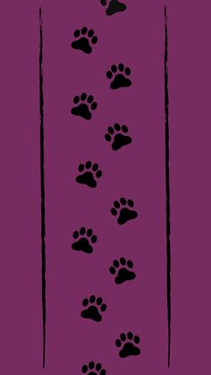 a purple background with black and white paw prints on the bottom half of it, along with an image of a dog's footprints