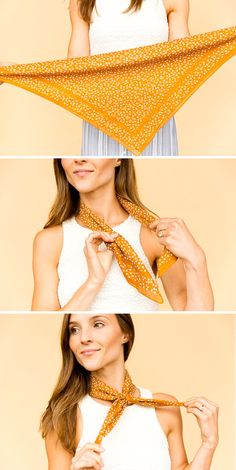 Learn to style one square bandana in 6 different ways, with step by step photos and instructions to explain each one. #hairtutorial #bandanastyling #hairstyles #squarebandana How To Wear Bandana, Parisian Style Summer, Tie A Scarf, Silk Scarf Style, Looks Country