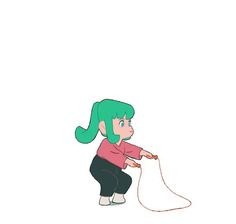 a girl with green hair is holding a string