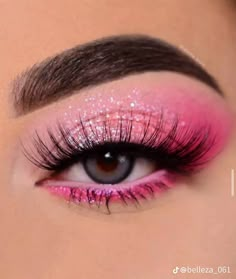 Eyeshadow Looks Rainbow, Makeup Looks Bright Eyes, Candyland Eye Makeup, Hot Pink Rave Makeup, Hot Pink Quince Makeup, Hot Pink Makeup Ideas, Fun Pink Makeup, Quince Eye Makeup, Cheer Eye Makeup