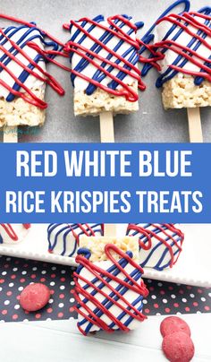 red, white and blue rice krispies treats on sticks