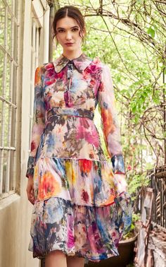 Marchesa Couture, Marchesa Fashion, Floral Long Sleeve Shirt, Silk Shirt Dress, Resort 2020, Floral Shirt Dress, فستان سهرة, Floral Fashion, Looks Chic