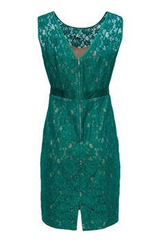 Get gorgeous and green in this classic dress from BCBG! Made with a lace overlay, this fitted cocktail dress is a timeless piece that is sure to be your new party staple. Slip on some sleek pumps for a quick polished look. Size 8 70% Cotton, 30% Nylon Fitted silhouette Illusion neckline Full lace overlay Banded ribbon waist Fully lined Zippered back Waist 29" Bust 35" Total length 39" Fitted Cocktail Dress, French Fashion Designers, Illusion Neckline, Denim Design, Green Lace, Size 8 Dress, Classic Dress, Fitted Silhouette, French Fashion