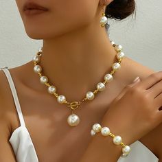 Gender:Women's; Gemstone:Pearl; Shape:Round; Style:Elegant; Jewelry Type:Jewelry Set; Material:Pearl; Shipping Weight:0.1; Package Dimensions:12.010.03.0; Listing Date:09/12/2024 Classic Pearl Jewelry, Chunky Pearl Necklace, Pearl Jewelry Set, Chunky Pearls, Pearl Necklace Set, Pearl Jewelry Sets, Cheap Accessories, Handmade Wire Jewelry, Faux Pearl Necklace