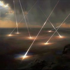 an artist's impression of multiple lights in the sky